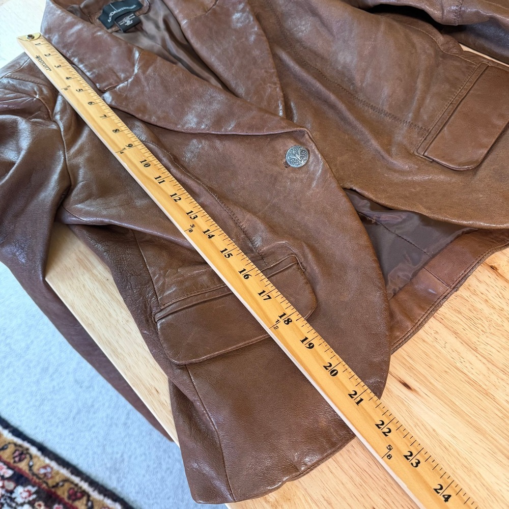 VTG Y2K Moda International Leather Blazer Jacket Size M Western Brown Cognac - Picture 9 of 11